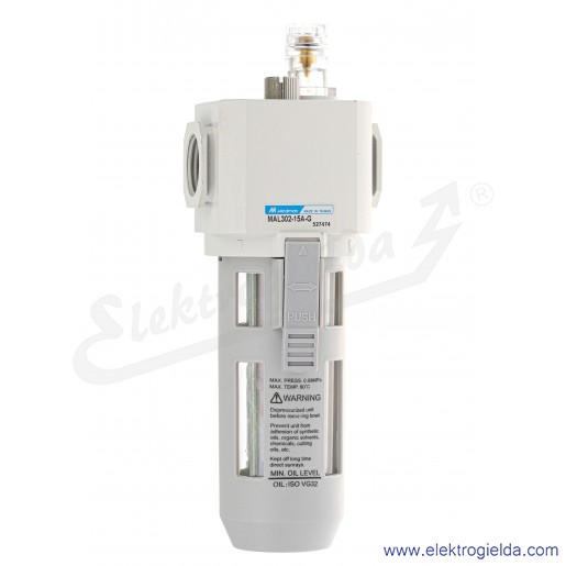 Smarownica MAL302-15A-BSP, G1/2, 0-10 Bar, miska 65 ml, punkt początkowy 60 l/min, Mindman