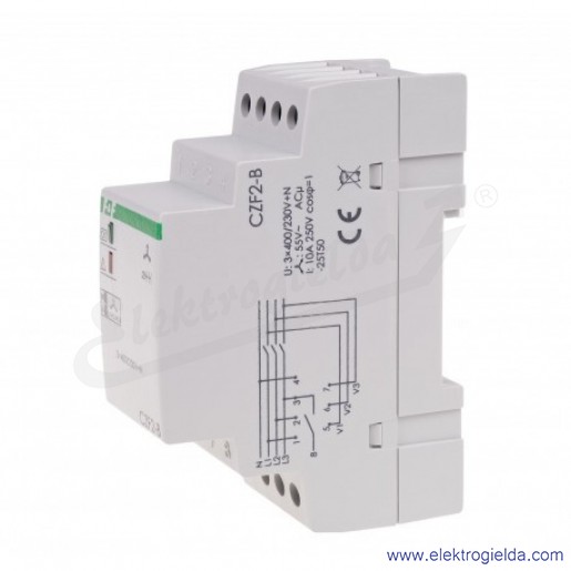 Przekaźnik kontroli faz CZF-2B, 3×400V+N, Io 10a, czujnik zaniku faz z kontrolą stycznika, montaż DIN