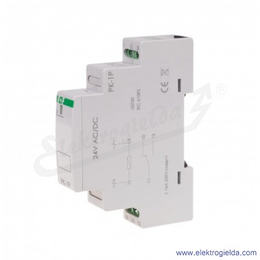 Przekaźnik elektromagnetyczny PK1P, 24VAC/DC, 16A, 1NO1NC, montaż DIN