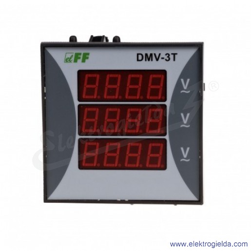 Woltomierz trójfazowy DMV-3T, 230VAC, cyfrowy, montaż tablicowy 96x96