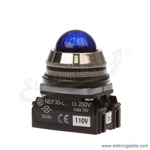 Lampka sygnalizacyjna NEF30 LEn 110V AC/DC niebieska klosz sferyczny 30mm