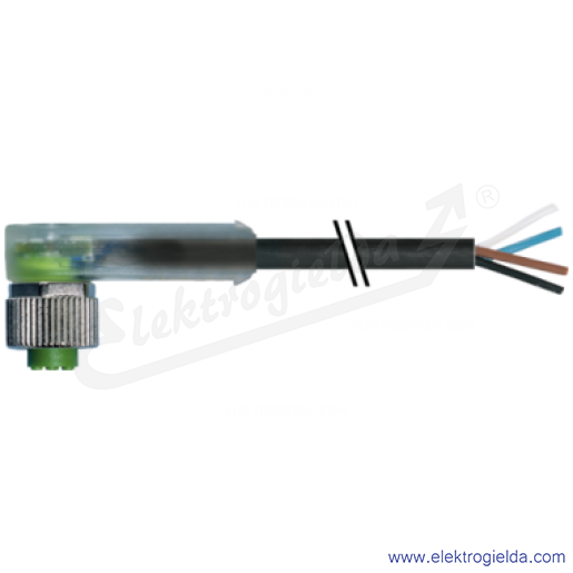 Kabel z wtyczką M12, kątowy, z LED, 5m, 4P,PUR-PVC, z wolnym końcem przewodów
