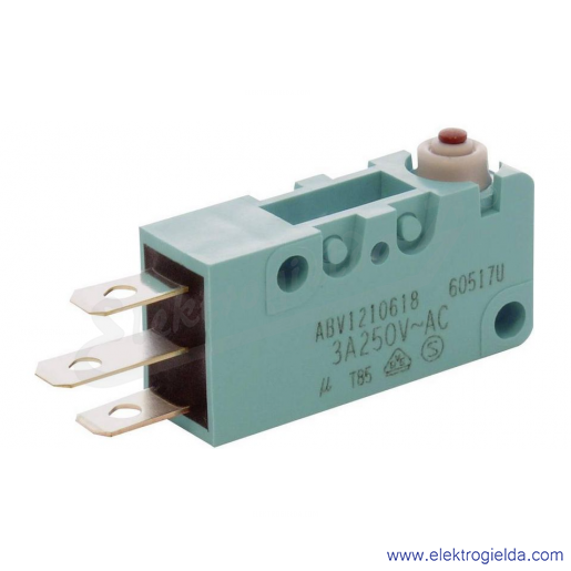 Wyłącznik krańcowy miniaturowy ABV1210503, ABV1210503, 250VAC, 5A, z przyciskiem