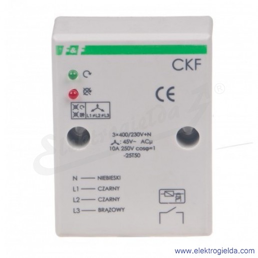 Przekaźnik kontroli i zaniku faz CKF, 3x400V+N, 10A, natynkowy