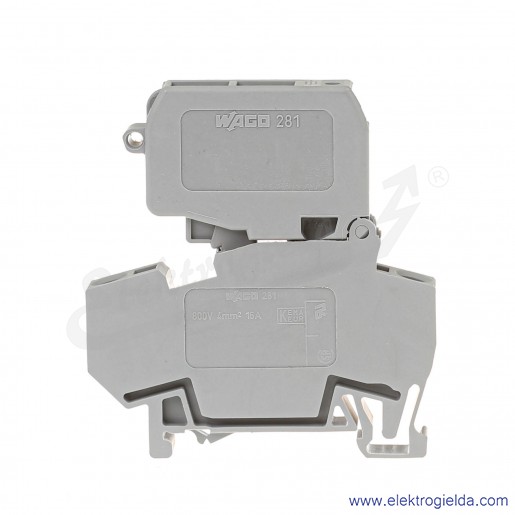 Złączka bezpiecznikowa 281-611/281-541 4mm2, szara, do bezpieczników 5x20mm, z sygnalizacją przepalenia wkładki