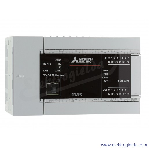 Sterownik PLC 297438, FX5U-32MT/DSS CPU 24VDC, 16 wejść, 16 wyjść tranzystorowych, 3 wyjścia analogowe,RS485