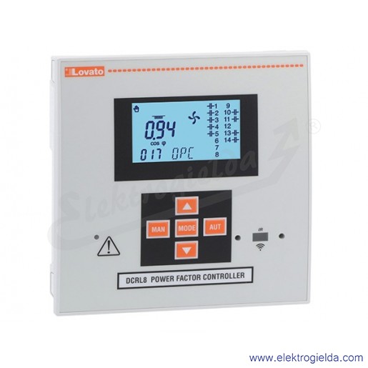 Regulator współczynnika mocy biernej DCRL8 automatyczny 8 stopniowy, zasilanie 100..440VAC 110..250VDC, wyświetlacz z ikonami, 1
