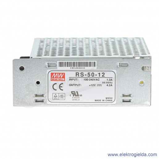 Zasilacz impulsowy RS-50-12 RS-50-12 zasilanie 100..240VAC, wyjście 12V 4.2A 50W