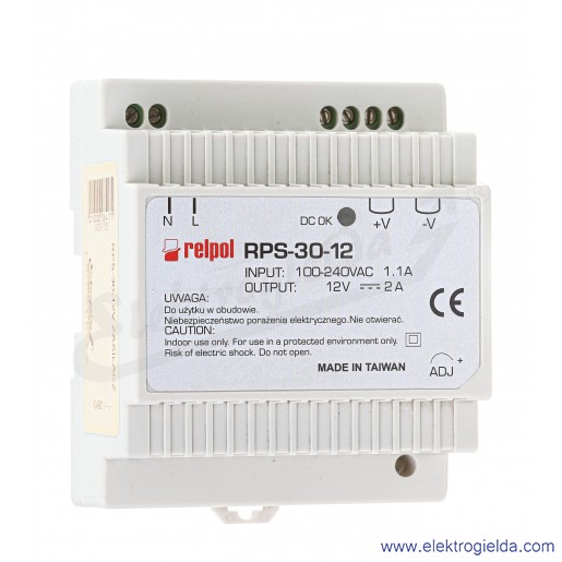 Zasilacz impulsowy RPS-30-12V zasilanie 80..264VAC, wyjście 30W 12VDC