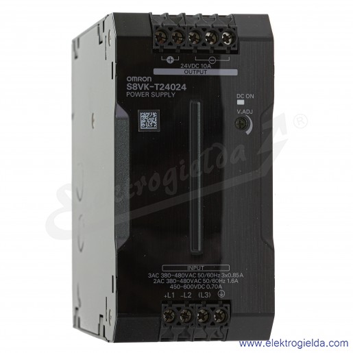 Zasilacz impulsowy S8VK-T24024 zasilanie 450..600VDC, wyjście 24VDC moc 240W 10A, montaż DIN