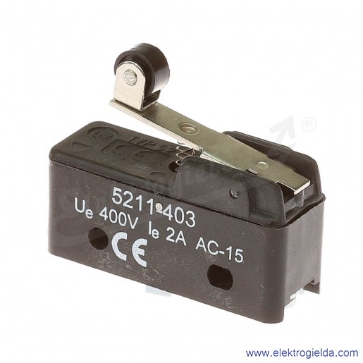 Łącznik krańcowy miniaturowy 5211-403 z dźwignią i rolką, L 28,4mm 1P