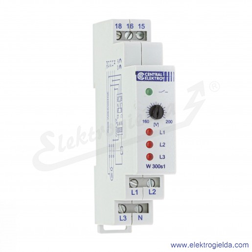 Przekaźnik zaniku fazy W-300s1 3N, 230..400VAC, regulacja 160..200V