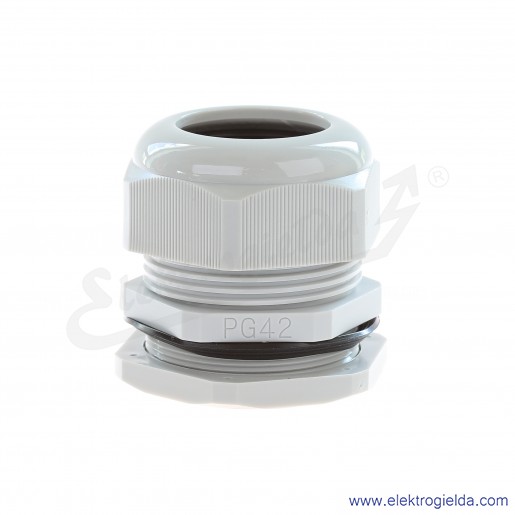 Dławnica kablowa DP 42/H szara z poliamidu, stopień ochrony IP68 w komplecie z nakrętką i płaską uszczelką