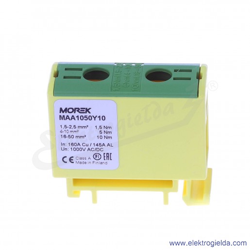 Złączka szynowa MAA1050Y10, 1,5-50mm2, żółto-zielona, 1xAL/CU, zacisk uniwersalny, OTL50, 1000V