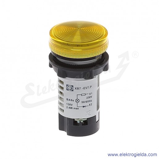 XB7EV75P Lampka sygnalizacyjna żółta 230VAC z żarówką