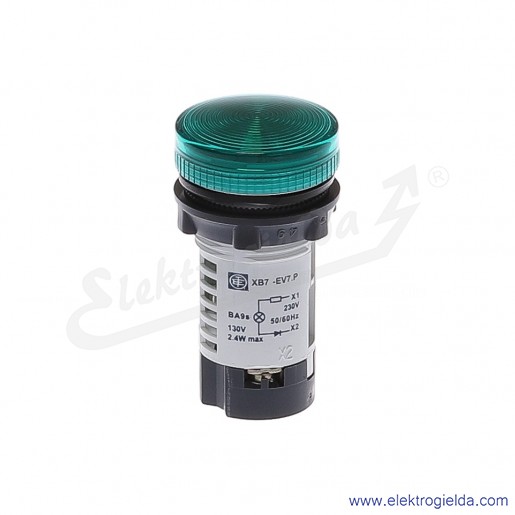 XB7EV73P Lampka sygnalizacyjna zielona 230VAC z żarówką