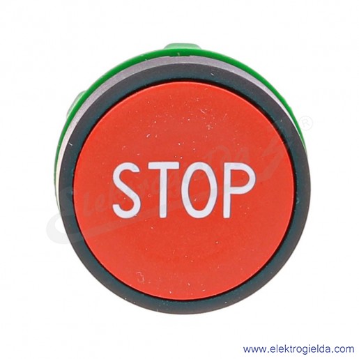 ZB5AA434 Napęd przycisku *STOP* biały napis na czerwonym tle płaski okrągły samoczynny powr&oacute;t