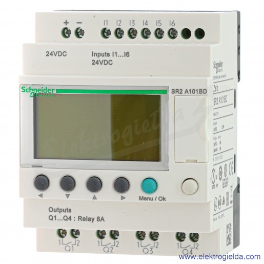 Przekaźnik programowalny SR2A101BD ZELIO LOGIC, 6 wejść cyfrowych, 4 wyjścia cyfrowe, 24VDC