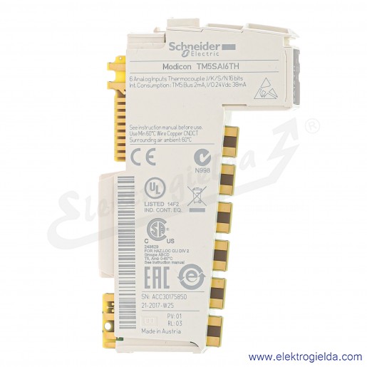 Moduł wejść analogowych TM5SAI6TH, 6 wejść temperaturowych, Termopara J/K/S/N, 16-bitowy Modicon TM5