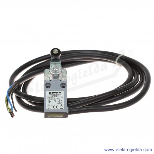 Wyłącznik krańcowy KPE1S11 dźwignia uchylna z rolką plastikową 19mm, styki 1NO+1NC, obudowa metalowa z przewodem IP67