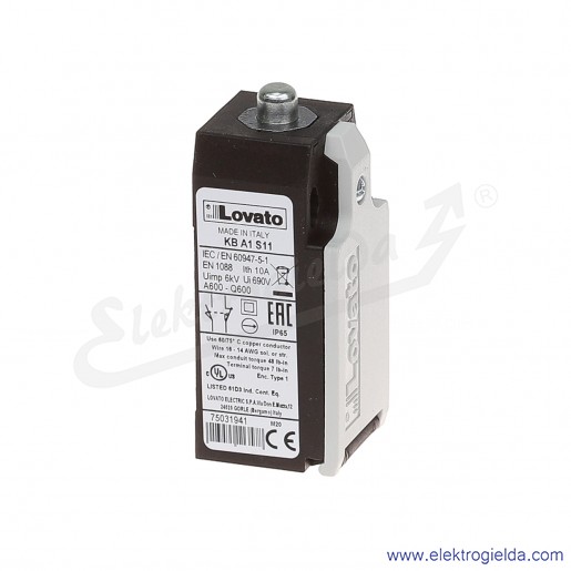 Wyłącznik krańcowy KBA1S11 trzpień wciskany, styki 1NO+1NC, obudowa plastikowa IP65