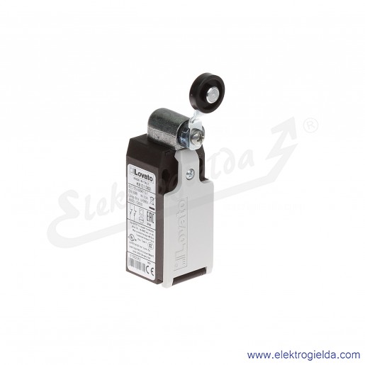 wyłącznik krańcowy KBE1D02 dwukierunkowa dźwignia uchylna z rolką plastikową 19mm, styki 2NC, obudowa plastikowa IP65