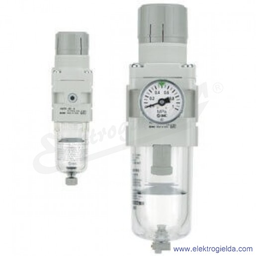 Filtroreduktor AW10-M5H-A, M5, regulacja 0.5-7 bar, 125 l/min, 5 µm, przyłącze manometru Rc1/16, ręczny spust 