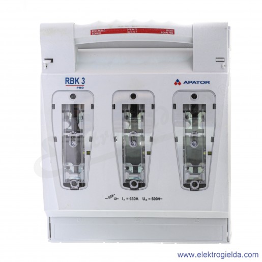 Rozłącznik izolacyjny bezpiecznikowy RBK-3, 630A, zaciski mostkowe (S) 50-185 mm2