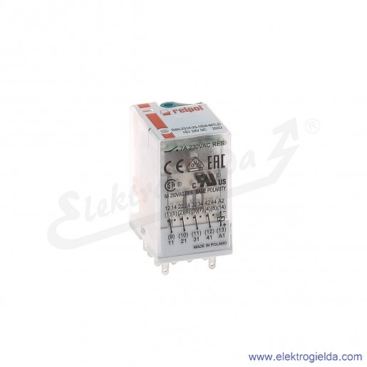 Przekaźnik elektromagnetyczny R4N-2314-23-1024-WTLD 2P 24VDC Dioda LED + D styki złocone