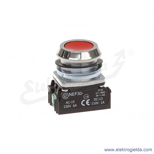 Przycisk sterowniczy NEF30 KcXY czerwony kryty 30mm 1NO+1NC