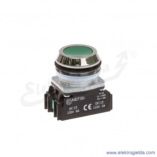 Przycisk sterowniczy NEF30 Kz2X zielony kryty 30mm 2NO