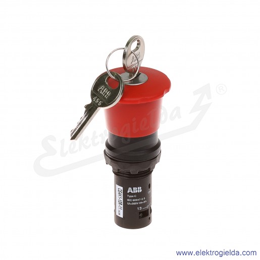 Przycisk CE4K1-10R-11 grzybkowy STOP bezpieczeństwa czerwony 1NO+1NC odryglowywany przez kluczyk