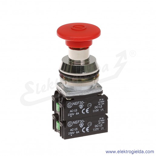 Przycisk awaryjny NEF30 DRc2X2Y czerwony dłoniowy ryglowany wyciągany 30mm 2NO+2NC