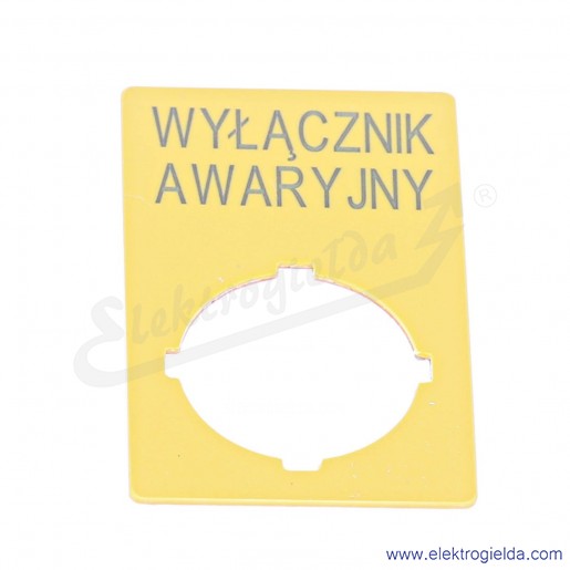 Szyld opisowy 167637, M22-XZK-PL99, 33x50mm, żółty WYŁĄCZNIK AWARYJNY