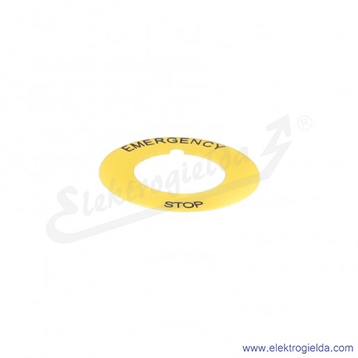 8LM2TAU00 tabliczka 40mm żółta z napisem EMERGENCY STOP