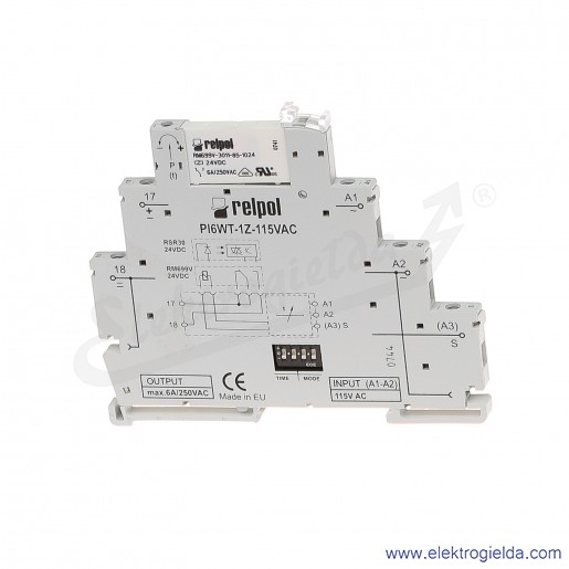 Przekaźnik czasowy wąskoprofilowy PIR6WT-1Z-115VAC-R z wyjściem stykowym 1Z, 9 -funkcji