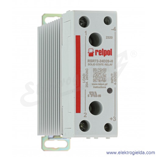 Przekaźnik p&oacute;łprzewodnikowy 2615985, RSR72-24D20-H 4-32VDC 20A 240VAC jednofazowy, załączanie w zerze z radiatorem na szynę TS35