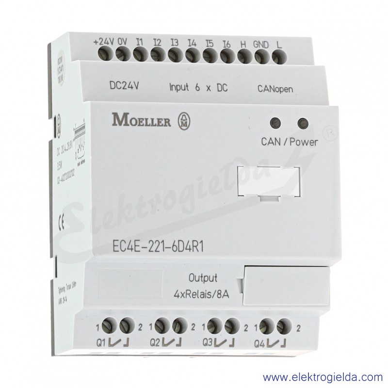 Moduł rozszerzenia EC4E-221-6D4R1, CANopen, 6 wejść cyfrowych, 4 ...