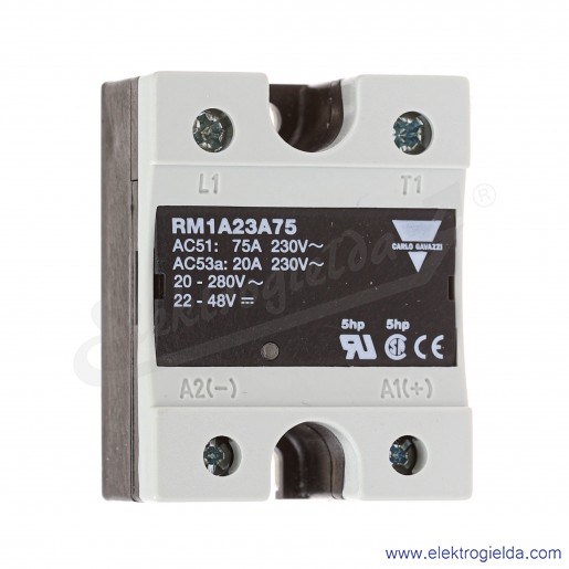 Przekaźnik półprzewodnikowy RM1A23A75, RM1A23A75, 230VAC, 75A, montaż panelowy