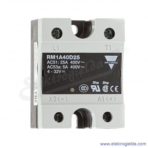Przekaźnik półprzewodnikowy RM1A40A25 22-48VDC, 25A, napięcie sterujące 20..280VAC