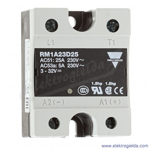 Przekaźnik półprzewodnikowy RM1A23D25, 3-32VDC, 25A, 24..265VAC, 1 fazowy