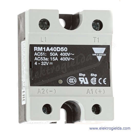 Przekaźnik półprzewodnikowy RM1A40D50, 4-32VDC, 50A, 42..440VAC