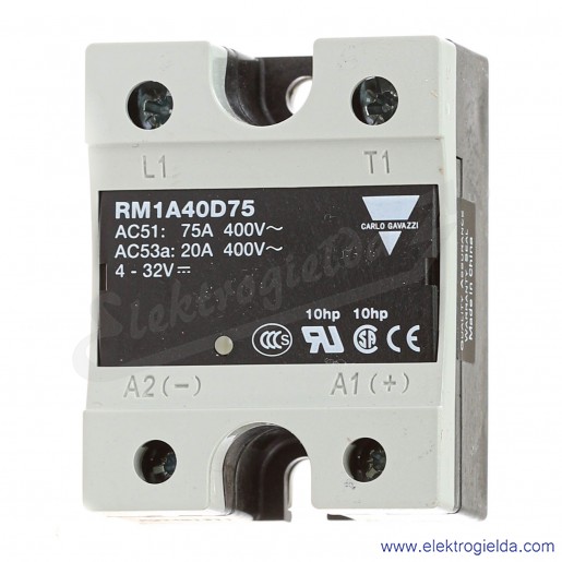 Przekaźnik półprzewodnikowy RM1A40D75, 3-32VDC, 75A, 42..440VAC