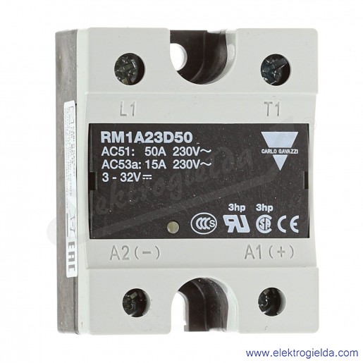 Przekaźnik półprzewodnikowy RM1A23D50, RM1A23D50 3-32VDC, 24..265VAC, 50A