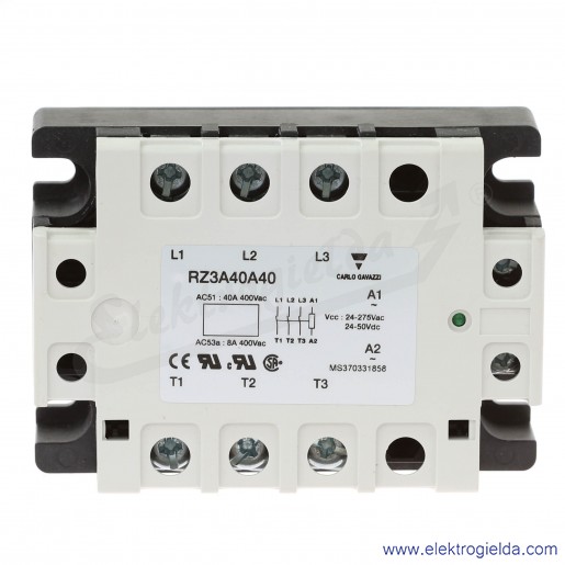 Przekaźnik półprzewodnikowy RZ3A40A40, 24-50VDC, 40A, 24..440VAC, 3-fazowy