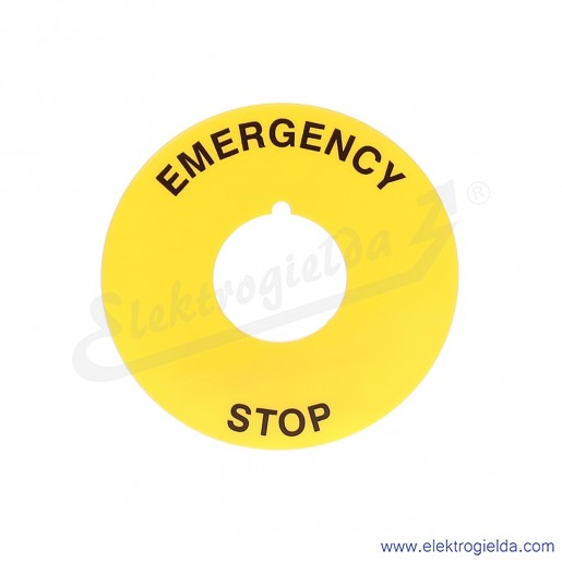 8LM2TAU115 tabliczka 60mm żółta z napisem EMERGENCY STOP