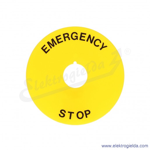 8LM2TAU113 tabliczka 90mm żółta z napisem EMERGENCY STOP