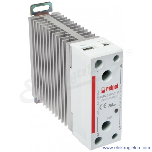 Przekaźnik półprzewodnikowy 2615995, RSR72-28A20-H 90-280VAC 20A 240VAC jednofazowy, załączanie w zerze z radiatorem na szynę TS