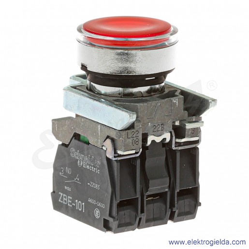 Przycisk sterujący XB4BW34B5 czerwony 1NO+1NC 24VAC/DC kryty metalowy, podświetlany LED