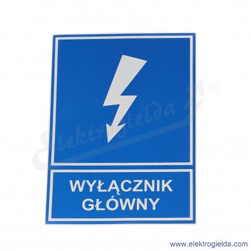 Tabliczka informacyjna E04TZ-01041130200, TZI 105*148s, "WYŁĄCZNIK GŁ&Oacute;WNY"